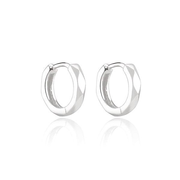 Silver Faceted Huggie Hoop Earrings | Womens Hoop Earrings Earrings Hoop Earrings