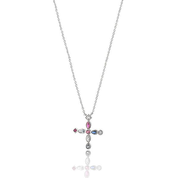 Silver Greek Crystal Cross Necklace | Womens Sterling Silver Necklaces Cross Necklaces Cross Necklaces