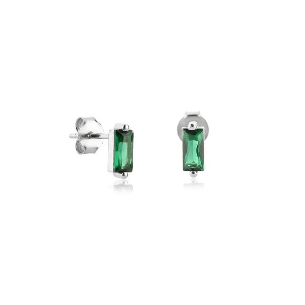 Silver Green Baguette CZ Mini Stud Earrings | Womens Simple Earrings Earrings Simple Earrings