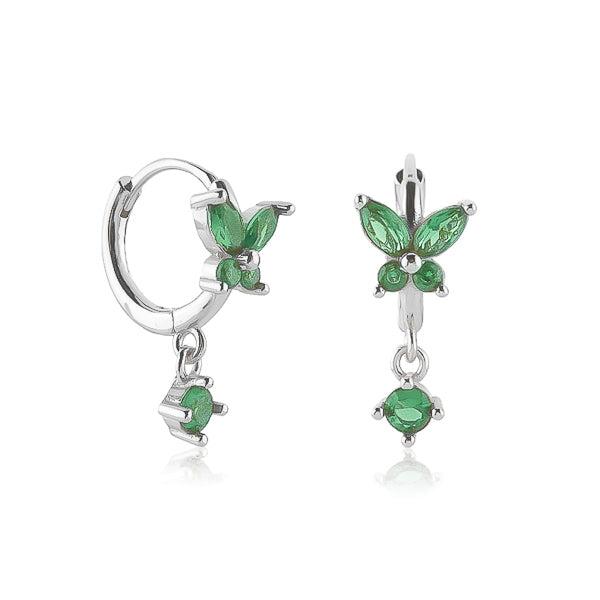 Silver Green Crystal Butterfly Huggie Hoop Earrings | Womens Hoop Earrings Drop Earrings Drop Earrings