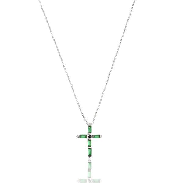 Silver & Green Crystal Cross Necklace | Womens Sterling Silver Necklaces Cross Necklaces Cross Necklaces