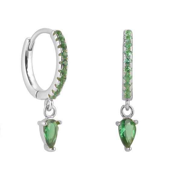 Silver Green Crystal Huggie Teardrop Earrings | Womens Drop Earrings Drop Earrings Drop Earrings