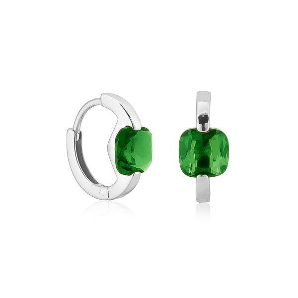 Silver Green Cushion Huggie Hoop Earrings | Womens Hoop Earrings Earrings Hoop Earrings