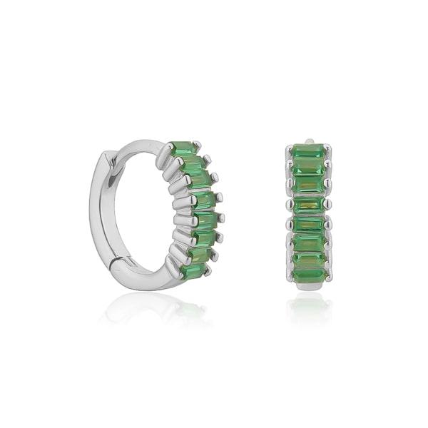 Silver Green Emerald-Cut Crystal Huggie Earrings | Womens Hoop Earrings Earrings Hoop Earrings