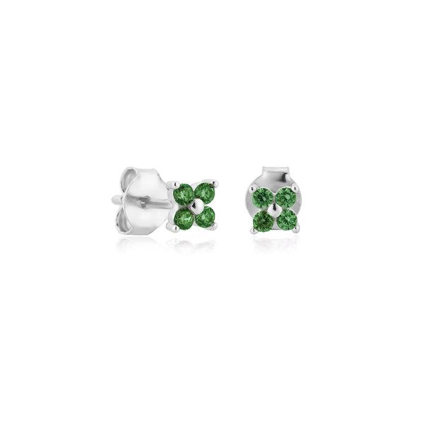 Silver Green Mini Flower CZ Stud Earrings | Womens Simple Earrings Earrings Simple Earrings