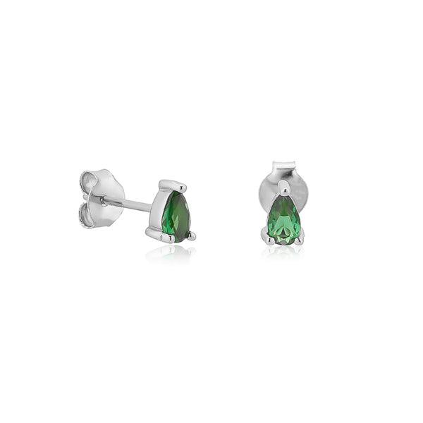 Silver Green Teardrop CZ Mini Stud Earrings | Womens Simple Earrings Earrings Simple Earrings