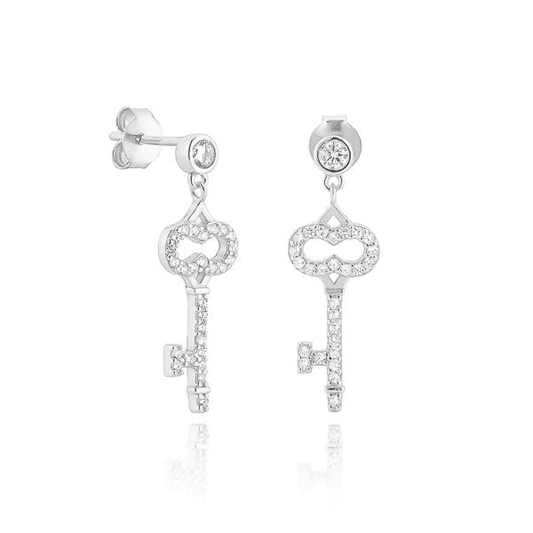 Silver Key Earrings | Womens Stud Earrings Drop Earrings Drop Earrings