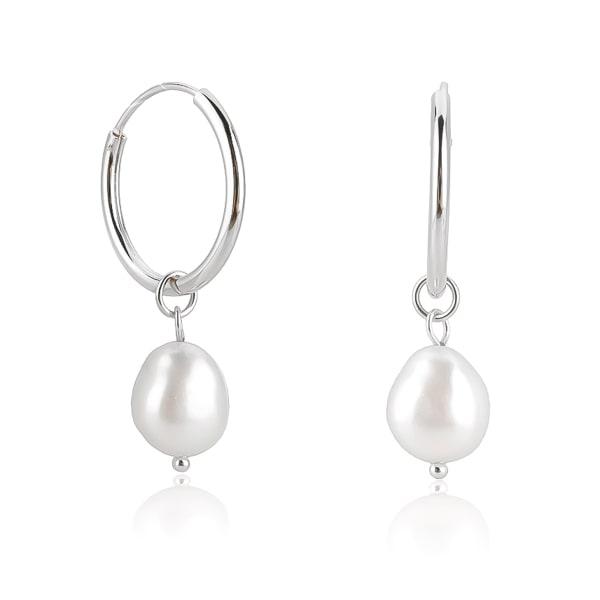 Silver Large Pearl Drop Hoop Earrings | Womens Hoop Earrings Drop Earrings Drop Earrings