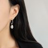 Silver Large Pearl Drop Hoop Earrings | Womens Hoop Earrings Drop Earrings Drop Earrings