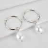 Silver Large Pearl Drop Hoop Earrings | Womens Hoop Earrings Drop Earrings Drop Earrings