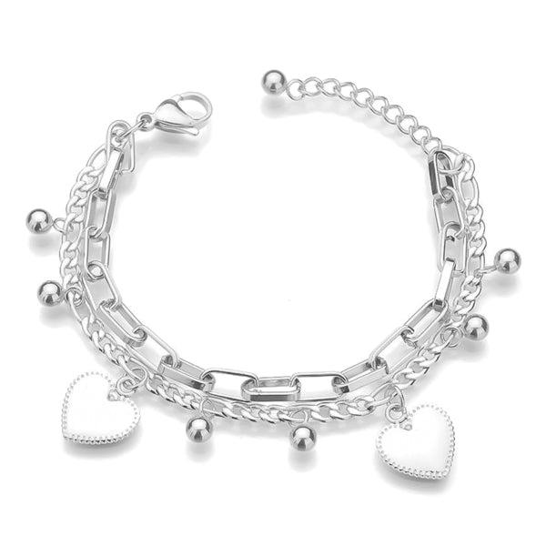 Silver Layered Heart Charm Bracelet | Womens Charm Bracelets Bracelets Chain Bracelets