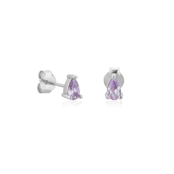 Silver Light Purple Teardrop CZ Mini Stud Earrings | Womens Stud Earrings Earrings Simple Earrings