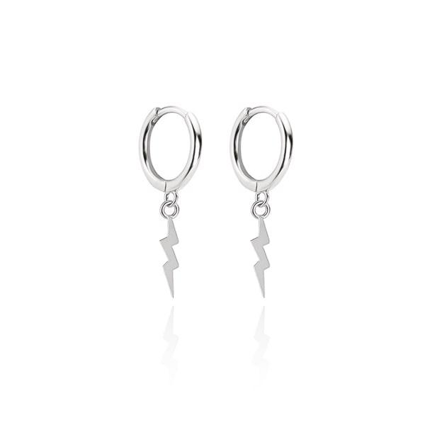 Silver Lightning Bolt Huggie Hoop Earrings | Womens Hoop Earrings Drop Earrings Drop Earrings