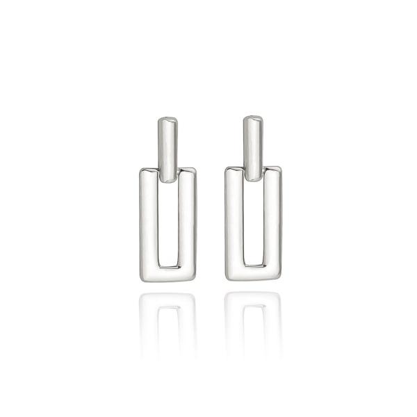 Silver Open Mini Rectangle Earrings | Womens Stud Earrings Earrings Simple Earrings