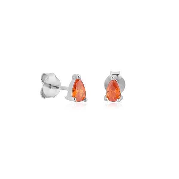 Silver Orange Red Teardrop CZ Mini Stud Earrings | Womens Stud Earrings Earrings Simple Earrings