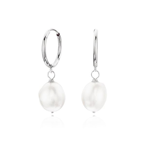 Silver Pearl Drop Hoop Earrings | Womens Drop Earrings Drop Earrings Drop Earrings