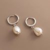 Silver Pearl Drop Hoop Earrings | Womens Drop Earrings Drop Earrings Drop Earrings