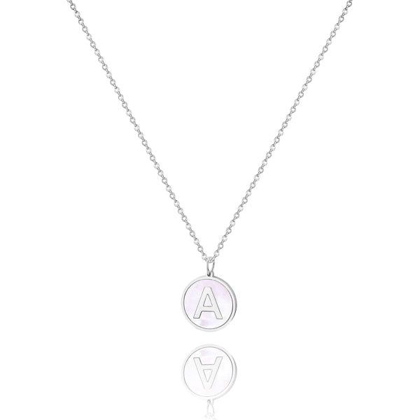 Silver & Pearly White Initial Coin Pendant Necklace | Womens Initial Necklaces Initial Necklaces Initial Necklaces