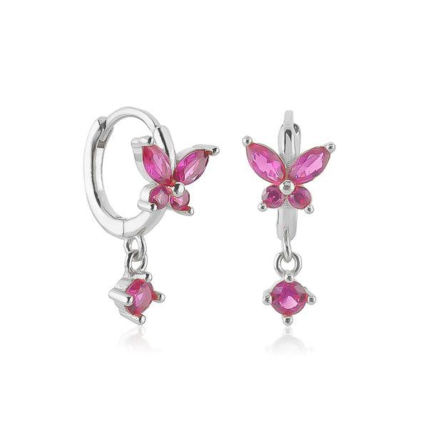 Silver Pink Crystal Butterfly Huggie Hoop Earrings | Womens Drop Earrings Drop Earrings Drop Earrings