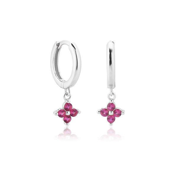 Silver Pink Flower Huggie Hoop Drop Earrings | Womens Drop Earrings Drop Earrings Drop Earrings