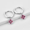 Silver Pink Flower Huggie Hoop Drop Earrings | Womens Drop Earrings Drop Earrings Drop Earrings