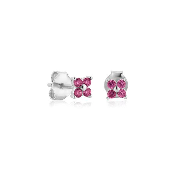 Silver Pink Mini Flower CZ Stud Earrings | Womens Stud Earrings Earrings Simple Earrings