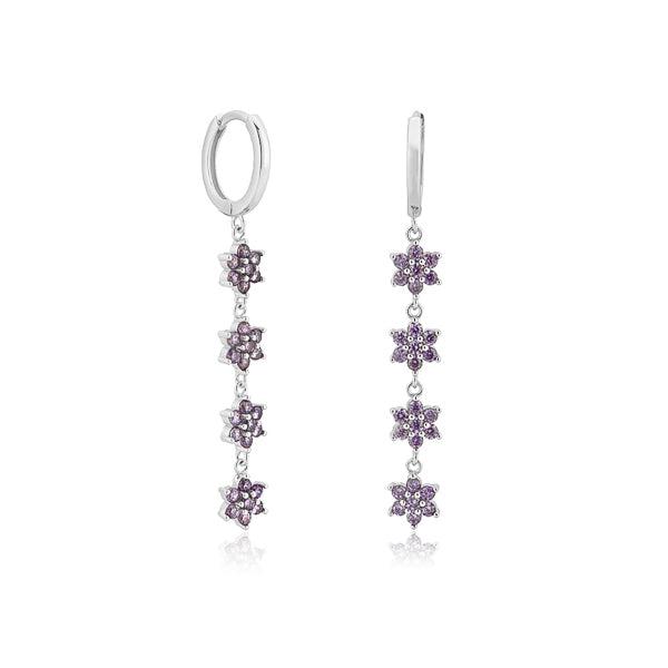 Silver Purple Crystal Flower Drop Chain Earrings | Womens Drop Earrings Drop Earrings Drop Earrings