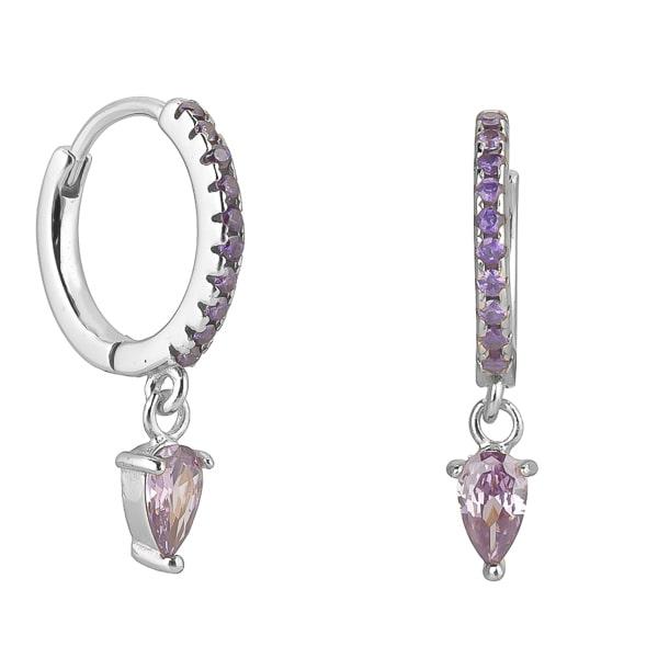 Silver Purple Crystal Huggie Teardrop Earrings | Womens Huggie Earrings Drop Earrings Drop Earrings