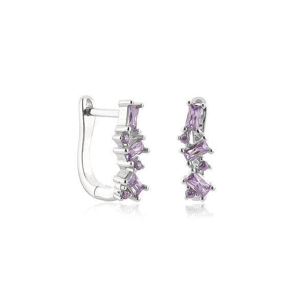 Silver Purple Crystal U Hoop Earrings | Womens Hoop Earrings Earrings Hoop Earrings