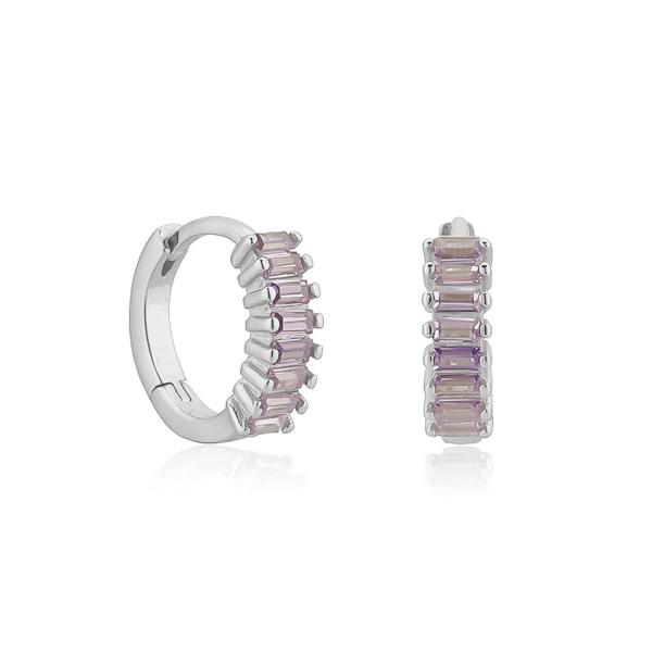 Silver Purple Emerald-Cut Crystal Huggie Earrings | Womens Huggie Earrings Earrings Hoop Earrings