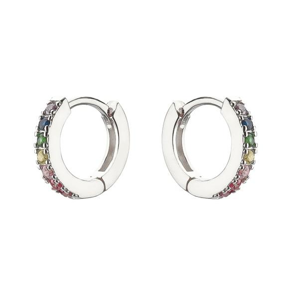 Silver Rainbow Crystal Huggie Earrings | Womens Sleeper Earrings Earrings Hoop Earrings