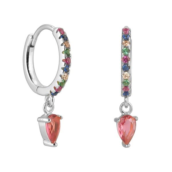 Silver Rainbow Crystal Huggie Teardrop Earrings | Womens Hoop Earrings Drop Earrings Drop Earrings