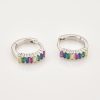 Silver Rainbow Emerald-Cut Crystal Huggie Earrings | Womens Hoop Earrings Earrings Hoop Earrings