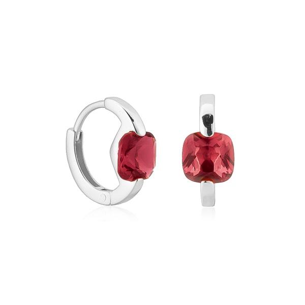 Silver Red Cushion Huggie Hoop Earrings | Womens Hoop Earrings Earrings Hoop Earrings