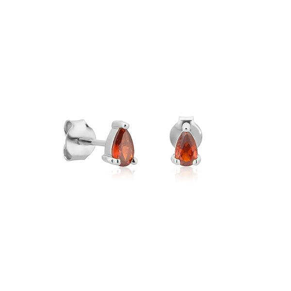 Silver Red Teardrop CZ Mini Stud Earrings | Womens Simple Earrings Earrings Simple Earrings