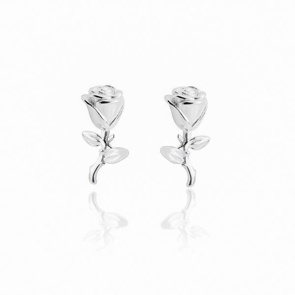 Silver Rose Flower Stud Earrings | Womens Stud Earrings Earrings Stud Earrings