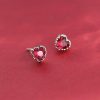 Silver Ruby Red Crystal Heart Stud Earrings | Womens Stud Earrings Earrings Stud Earrings