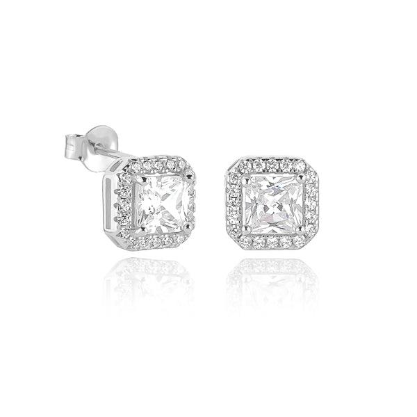 Silver Square Halo Stud Earrings | Womens Stud Earrings Earrings Stud Earrings