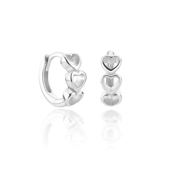 Silver Triple Heart Huggie Hoop Earrings | Womens Hoop Earrings Earrings Hoop Earrings