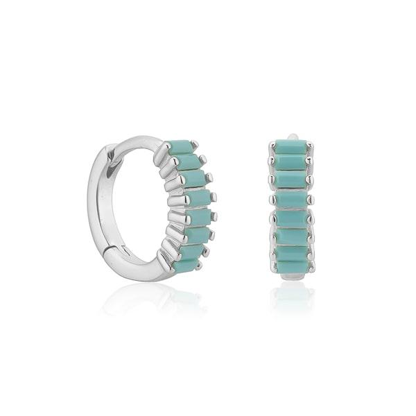 Silver Turquoise Emerald-Cut Crystal Huggie Earrings | Womens Huggie Earrings Earrings Hoop Earrings