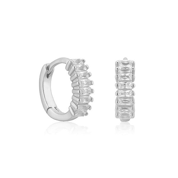 Silver White Emerald-Cut Crystal Huggie Earrings | Womens Sleeper Earrings Earrings Hoop Earrings