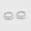 Silver White Emerald-Cut Crystal Huggie Earrings | Womens Sleeper Earrings Earrings Hoop Earrings