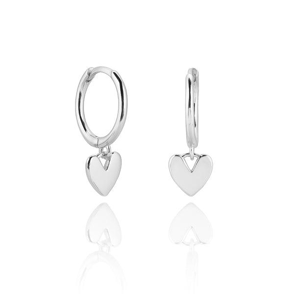 Simple Silver Heart Huggie Hoop Drop Earrings | Womens Hoop Earrings Drop Earrings Drop Earrings