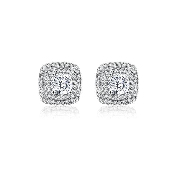 Square Cubic Zirconia Halo Stud Earrings | Womens Stud Earrings Earrings Stud Earrings