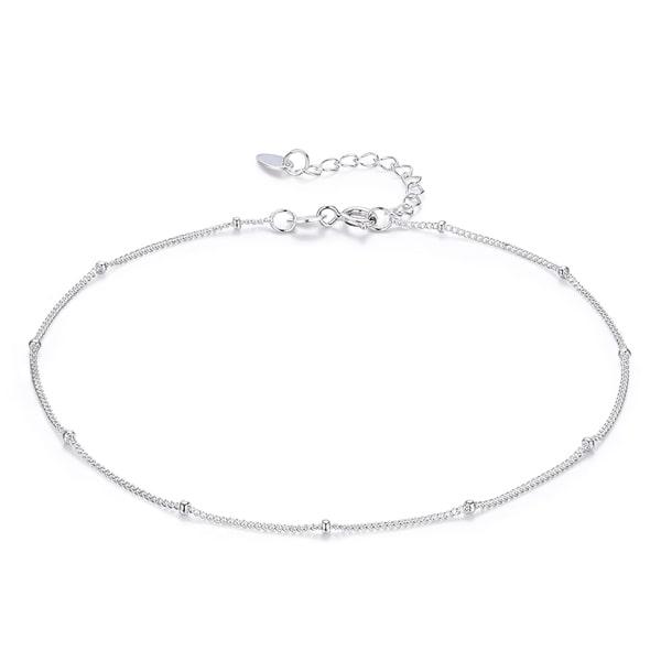 Sterling Silver Beaded Chain Anklet | Womens Waterproof Anklets Anklets Beaded Anklets