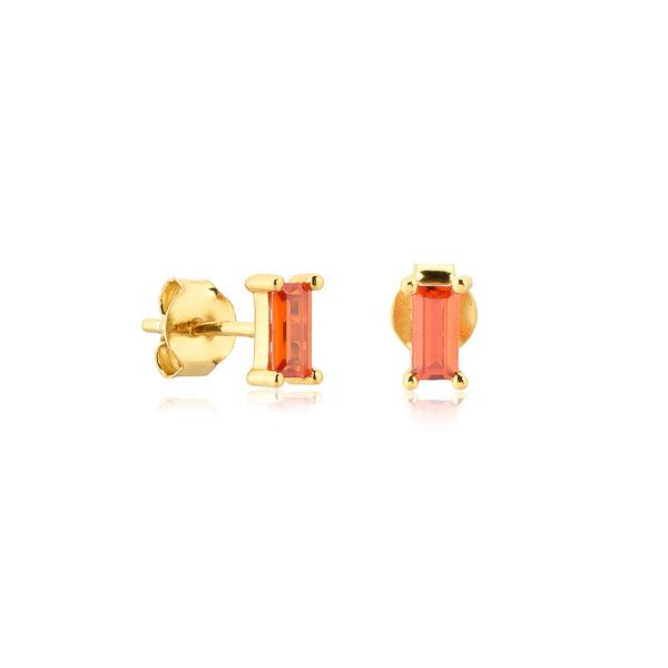 Gold Orange Red Baguette CZ Mini Stud Earrings | Womens Simple Earrings Earrings Simple Earrings