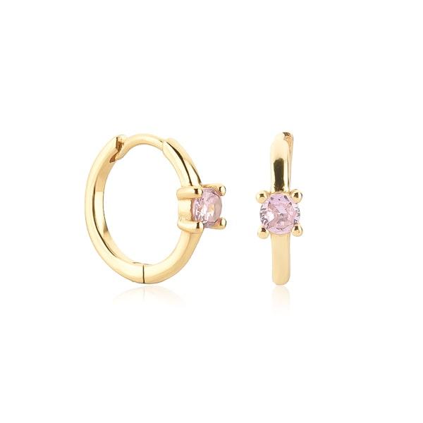 Gold Pink Solitaire Hoop Earrings | Womens Huggie Earrings Earrings Hoop Earrings