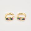 Gold Rainbow Emerald-Cut Crystal Huggie Earrings | Womens Sleeper Earrings Earrings Hoop Earrings