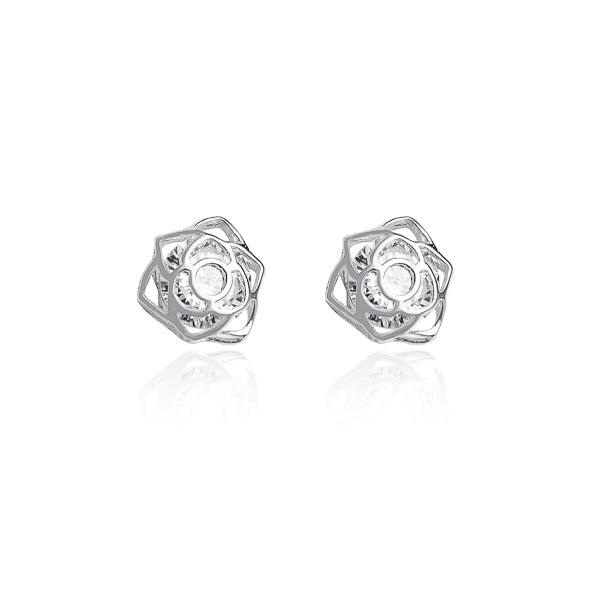 Silver Crystal Rose Flower Stud Earrings | Womens Stud Earrings Earrings Simple Earrings