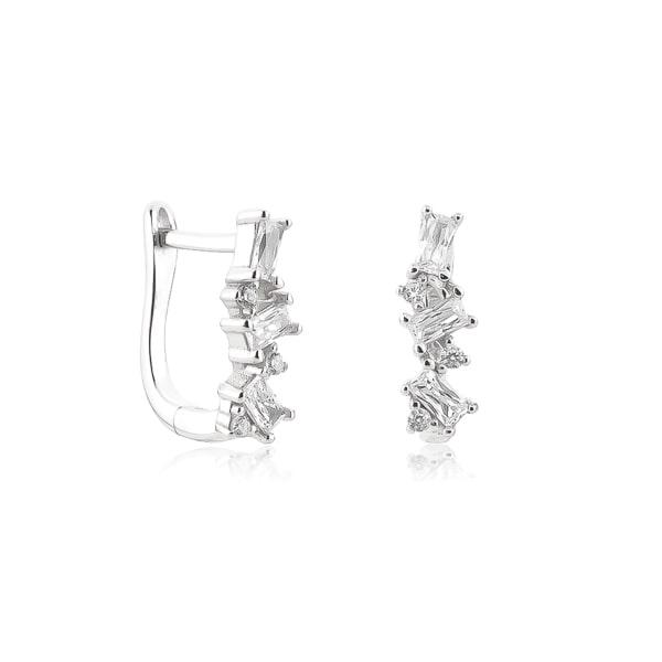 Silver Crystal U Hoop Earrings | Womens Huggie Earrings Earrings Hoop Earrings